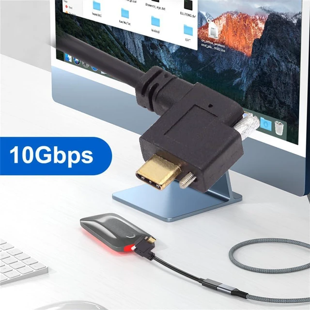 Alt view image 3 of 7 - xiwai Screw Locking USB 3.1 Type C USB-C Cable Right Angled Male to Female Extension Data Cord for Realsense Camera VR Quest Link 0.3m