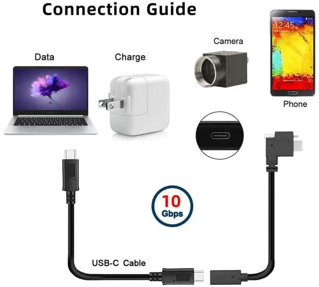 Alt view image 4 of 7 - Right Angled 10Gbps USB 3.1 USB-C Type C Extension Data Screw Locking Cable Male to Female for Realsense Camera VR Quest Link