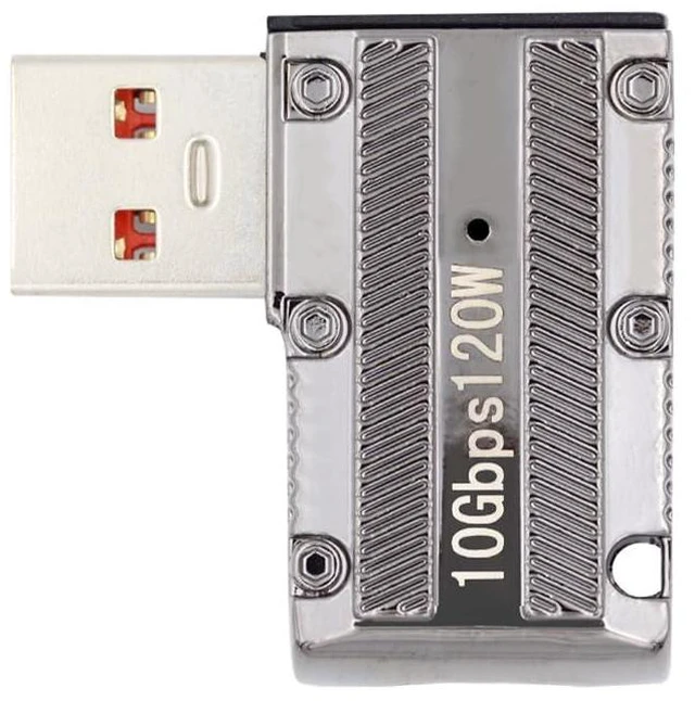 Main image of xiwai USB 3.1 Type C Female to USB 3.0 A Male Adapter 10Gbps Mecha Cyberpunk Styles USB-C 120W Power Data Converter 90 Degree Flat Type Left Angled Alloy Shell for Phone Laptop