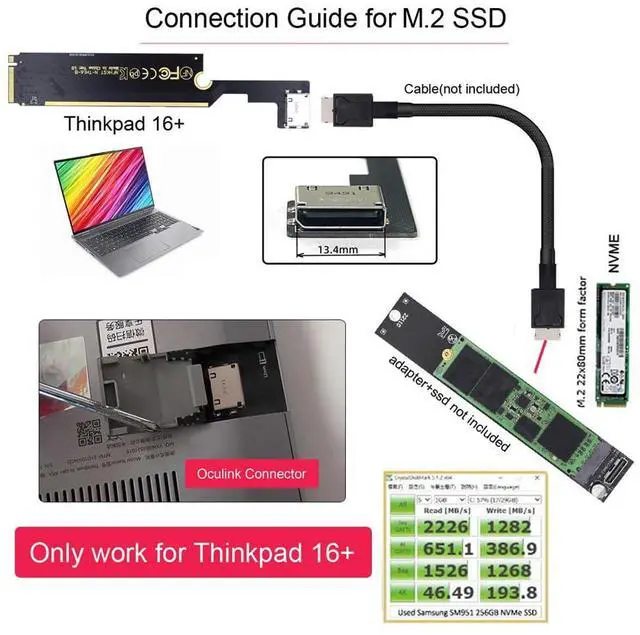 Alt view image 5 of 7 - xiwai Oculink SFF-8612 SFF-8611 to PCI-E 3.0 M.2 M-Key Host Adapter for ThinkBook 16+ External Graphics Card & SSD