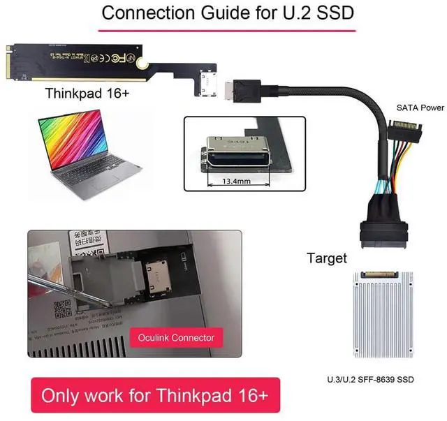 Alt view image 7 of 7 - xiwai Oculink SFF-8612 SFF-8611 to PCI-E 3.0 M.2 M-Key Host Adapter for ThinkBook 16+ External Graphics Card & SSD