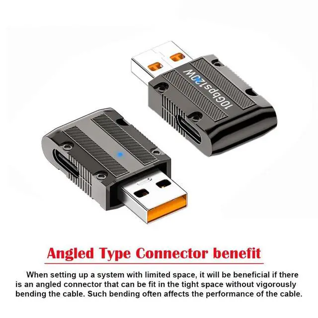 Alt view image 5 of 7 - 10Gbps Data USB-C USB 3.1 Type C Female to USB 3.0 Type-A Male Right Angled Slim Type 90 Degree 120W Power Adapter Mecha Cyberpunk Style