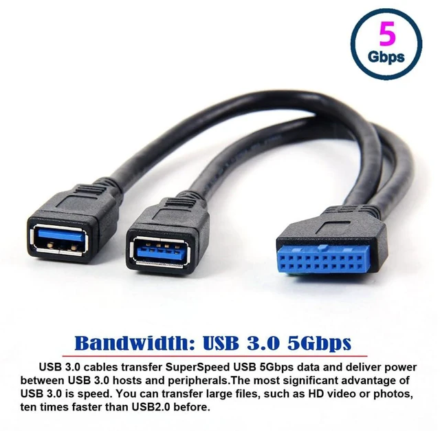 Alt view image 7 of 7 - xiwai USB 3.0 Female 2 Ports to Motherboard 20pin Header Cable 20cm for Front Panel