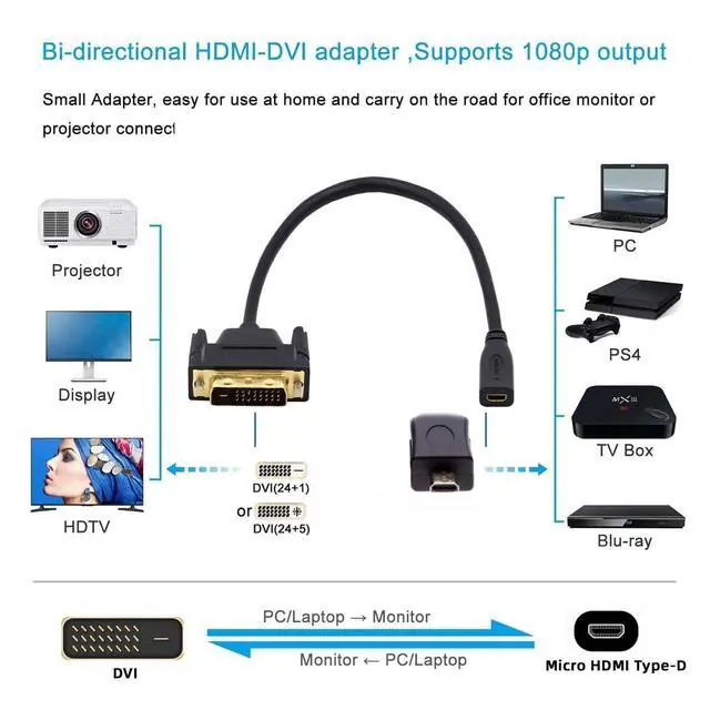 Alt view image 3 of 7 - UHD 4K DVI 24+1 to Micro HDMI 1.4 Male to Female Type D Extension Cable for HDTV Graphics Card Computer