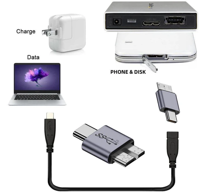 Alt view image 4 of 7 - xiwai Micro USB 3.0 Male to USB-C USB 3.1 Type C Male Adapter Data 10Gbps Power Converter for Laptop PC SSD Disk