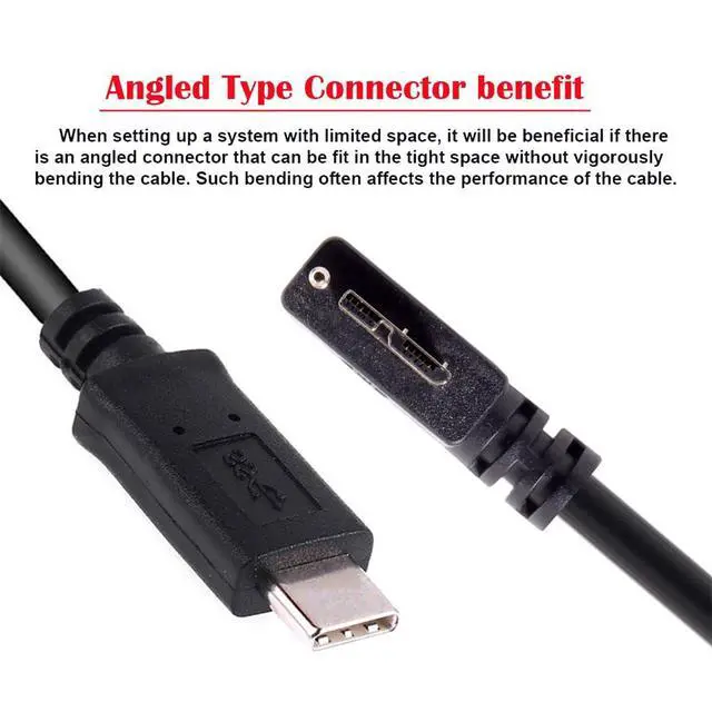 Alt view image 7 of 7 - USB-C Type-C Host to Micro USB3.0 Screw Mount Left Angled Cable 5Gbps for Industrial Camera Storage