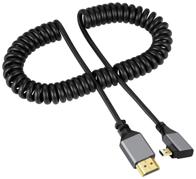 Alt view image 2 of 7 - xiwai Micro HDMI 2.0 Male to Male HDMI 4K 60hz Stretch Coiled Cable 90 Degree Right Angled for Laptop Computer HDTV Monitor