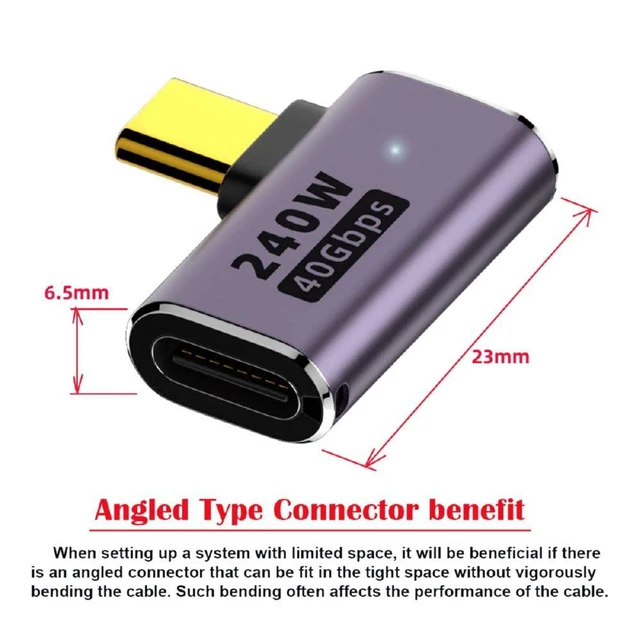 Alt view image 4 of 7 - xiwai USB4 240W 40Gbps 8K 60Hz Adapter, Type C Male to Female 240W Power 40Gbps Data 8K Video Adapter for NS Phone Laptop (Male to Female Left Right Angled)