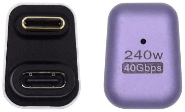 Main image of xiwai USB4 240W 40Gbps 8K 60Hz Adapter, Type C Male to Female 240W Power 40Gbps Data 8K Video Adapter for NS Phone Laptop (Male to Female Opposite U Shape Back Angled)
