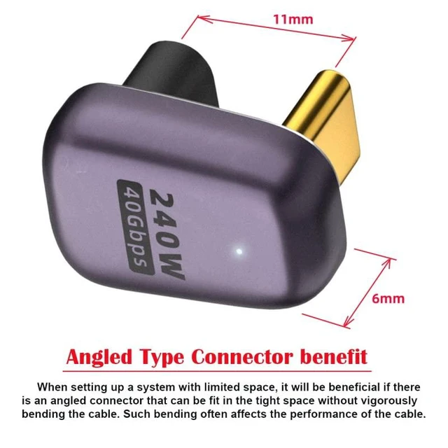 Alt view image 2 of 7 - xiwai USB4 240W 40Gbps 8K 60Hz Adapter, Type C Male to Female 240W Power 40Gbps Data 8K Video Adapter for NS Phone Laptop (Male to Female Opposite U Shape Back Angled)