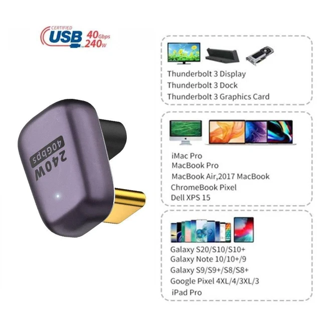 Alt view image 6 of 7 - xiwai USB4 240W 40Gbps 8K 60Hz Adapter, Type C Male to Female 240W Power 40Gbps Data 8K Video Adapter for NS Phone Laptop (Male to Female Opposite U Shape Back Angled)
