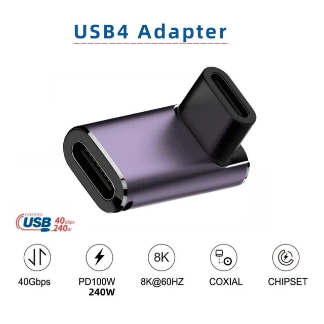 Alt view image 6 of 7 - xiwai USB4 Type C 240W Power 40Gbps Female to Female Data 8K Video Adapter Up Down Angled for NS Phone Laptop