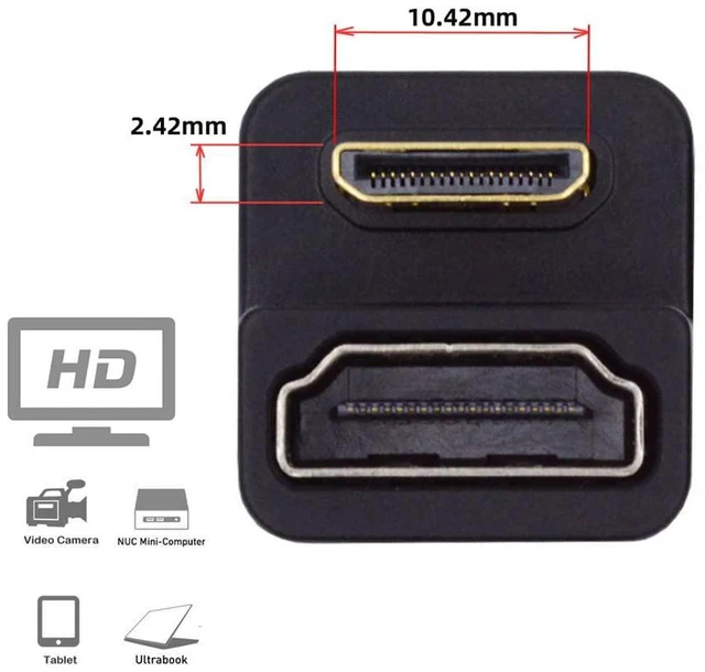 Alt view image 3 of 7 - xiwai 360 Degree Down Opposite U Shape Back Angled Mini HDMI 1.4 Male to HDMI Female Extension Adapter Converter