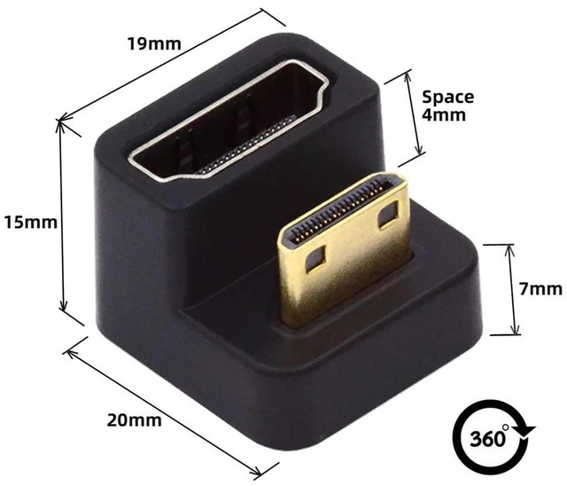 Alt view image 4 of 7 - xiwai 360 Degree Down Opposite U Shape Back Angled Mini HDMI 1.4 Male to HDMI Female Extension Adapter Converter