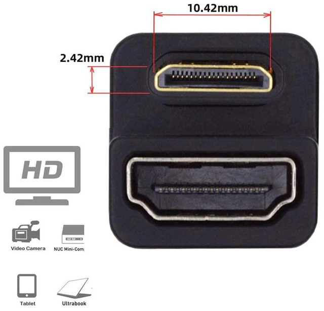 Alt view image 2 of 7 - xiwai 360 Degree Up Opposite U Shape Back Angled Mini HDMI 1.4 Male to HDMI Female Extension Adapter Converter