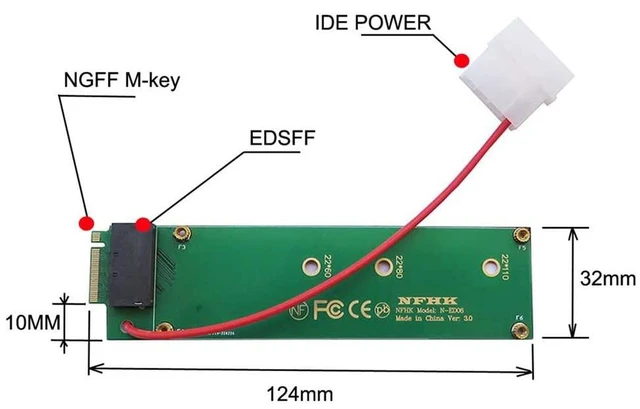 Alt view image 3 of 7 - xiwai Ruler 1U GEN-Z EDSFF Short SSD E1.S to NVMe NGFF M-Key 4X Host Carrier Adapter with Power