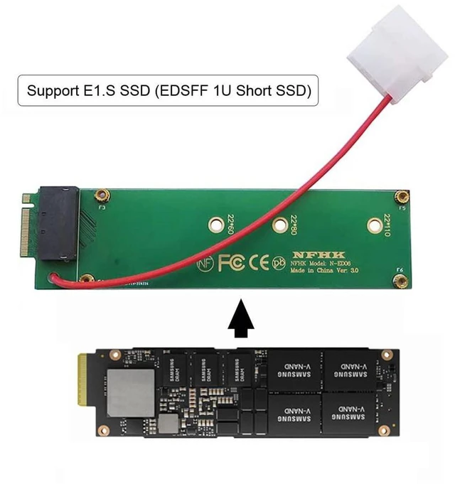 Alt view image 4 of 7 - xiwai Ruler 1U GEN-Z EDSFF Short SSD E1.S to NVMe NGFF M-Key 4X Host Carrier Adapter with Power
