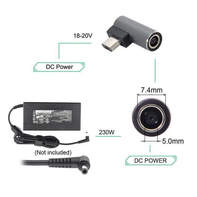 Alt view image 7 of 7 - xiwai DC Jack 7.4 * 5.0mm Input to 3Pin Power Plug Adapter Compatible for Laptop Blade Pro 17 and Blade 15 Model Support 230W/160W Charge Adapter