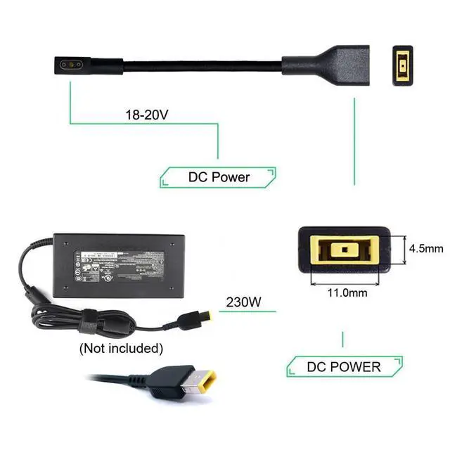 Alt view image 4 of 7 - xiwai Rectangle Jack 11.0 * 4.5mm Input to 3Pin Power Plug Cable Compatible for Laptop Blade Pro 17 and Blade 15 Model Support 230W/160W Charge Adapter