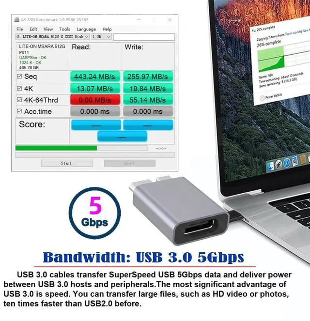 Alt view image 4 of 7 - xiwai USB-C USB 3.1 Type C Female to Micro USB 3.0 Male Data Adapter 10Gbps Data Power for Laptop SSD Disk