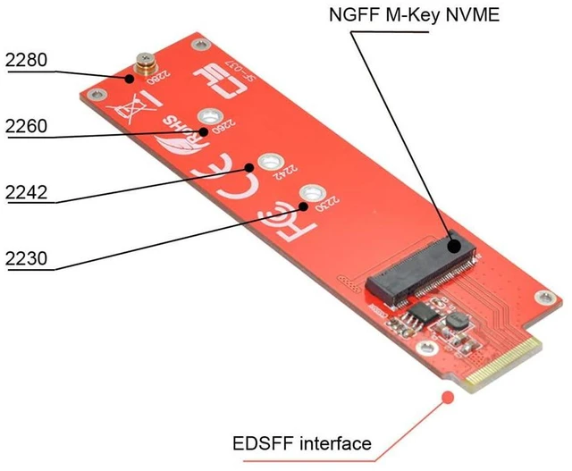 Alt view image 3 of 7 - xiwai NVMe NGFF M-Key 4X Host Adapter to Ruler 1U GEN-Z EDSFF Short SSD E1.S Carrier Adapter