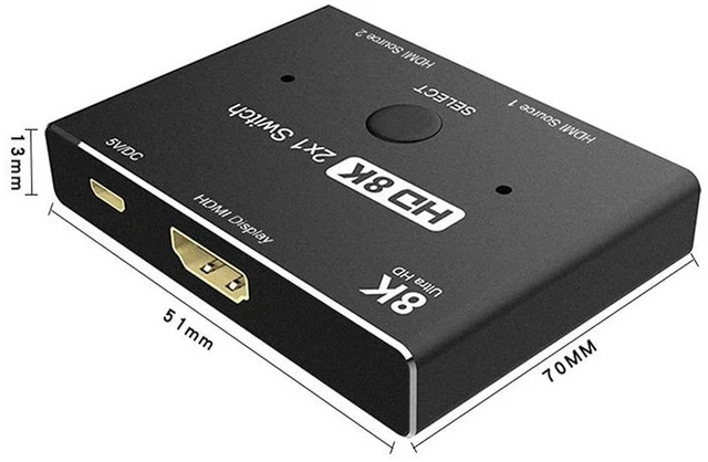 Alt view image 2 of 7 - Xiwai 8K 60hz HDMI-Compatible 2.1 Switch Hub 2-IN-1-OUT Support HDCP SST Extended 4K 60hz
