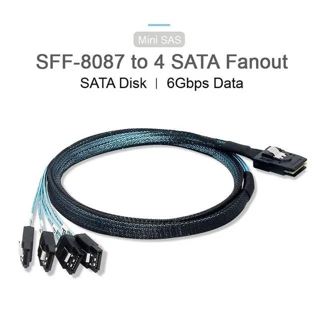 Alt view image 5 of 7 - xiwai Internal Mini SAS SFF-8087 Host to 4 SATA 7pin Target Hard Disk 6Gbps Data Server Raid Cable 1.0M