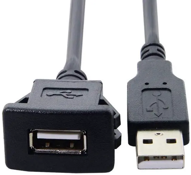 Alt view image 4 of 7 - 1m Waterproof Single USB 2.0 Extension Latch Mount Car AUX Cable for Dashboard Panel