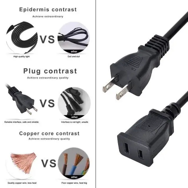 Alt view image 7 of 7 - Straight Connector USA Outlet Saver Power Extension Cord Cable 2-Prong 2 Outlets for NEMA 1-15P to NEMA 1-15R 50cm
