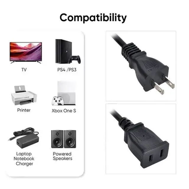 Alt view image 5 of 7 - Straight Connector USA Outlet Saver Power Extension Cord Cable 2-Prong 2 Outlets for NEMA 1-15P to NEMA 1-15R 50cm