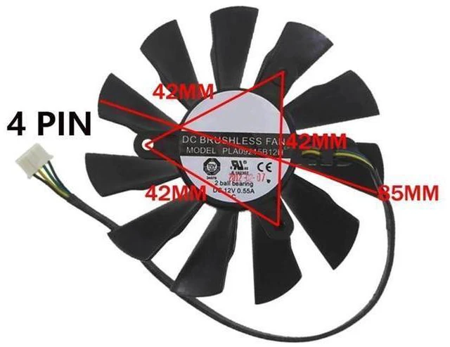 Alt view image 5 of 6 - Graphics Card Cooling Fans Suitable forMSI GTX 950 1060 R6 770 N550GTX Ti N640GT N650 N450 R7 250 360 R7750 R7770 Series Desktop PLA09215B12H 85mm 12V 0.55A 4Pin Video Card Cooler Fans GPU Fan