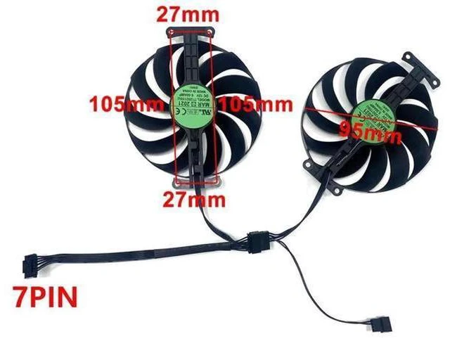 Alt view image 2 of 6 - Graphics Card Cooling Fan Replacement forASUS ATS RTX3060 Dual RTX3060Ti RTX3070 V2 OC Series T129215SU 95mm 12V 0.5A 7PIN 6Wires Video Card Cooler Fans GPU Fan (2PCS)