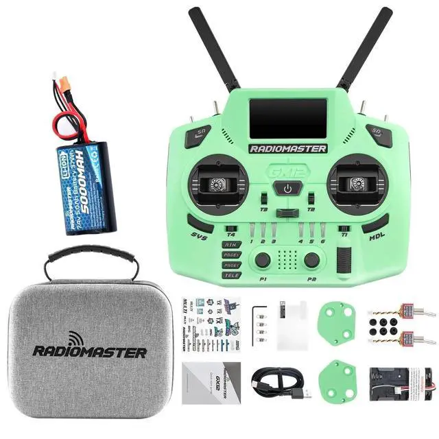 Alt view image 7 of 7 - HTLNUZD Radiomaster GX12 Crush ELRS Radio Transmitter - 2.4G Dual 1W, Gemini Xrossband Mode2 (Green+5000mah)