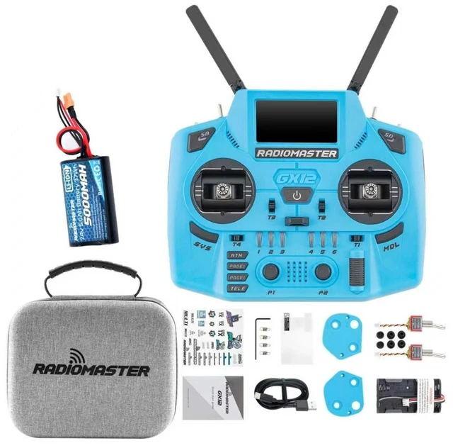 Alt view image 7 of 7 - HTLNUZD Radiomaster GX12 Crush ELRS Radio Transmitter - 2.4G Dual 1W, Gemini Xrossband Mode2 (Blue+5000mah)