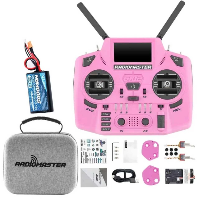 Alt view image 7 of 7 - HTLNUZD Radiomaster GX12 Crush ELRS Radio Transmitter - 2.4G Dual 1W, Gemini Xrossband Mode2 (Pink+5000mah)