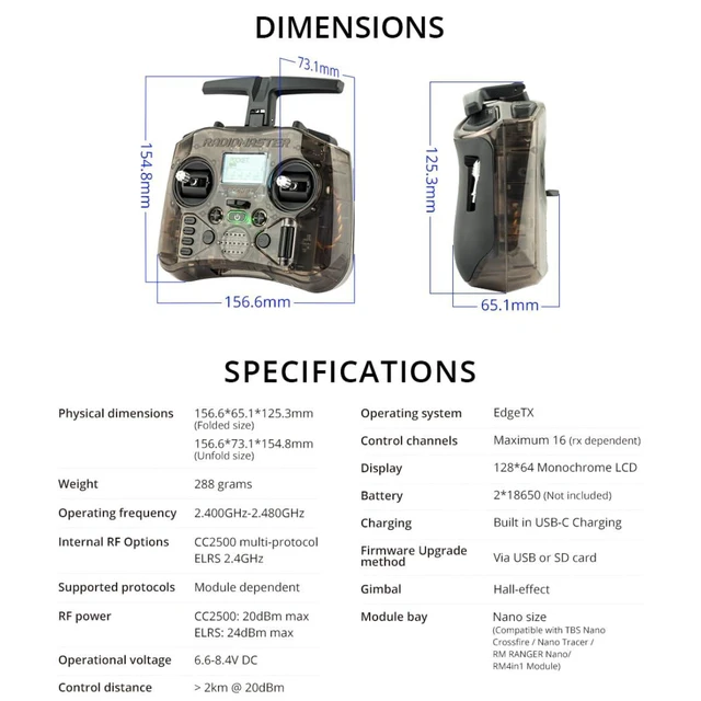 Alt view image 4 of 7 - HTLNUZD Radiomaster Pocket Hall Gimbal Transmitter Remote Control Lightweight, Portable, Foldable Antenna, ELRS Mode 2 for RC Drones & Models