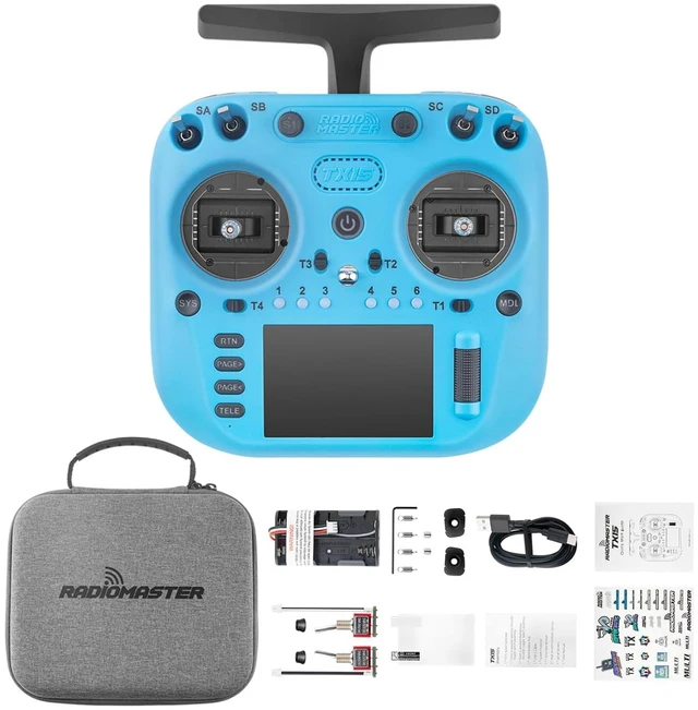 Main image of RadioMaster TX15 V5.0 16CH ELRS RC Transmitter - 3.5" IPS Touchscreen, Hall Gimbals, LR1121, Gyro, Mic, OpenTX/EdgeTX for FPV Mode 2 (Blue-TX15)