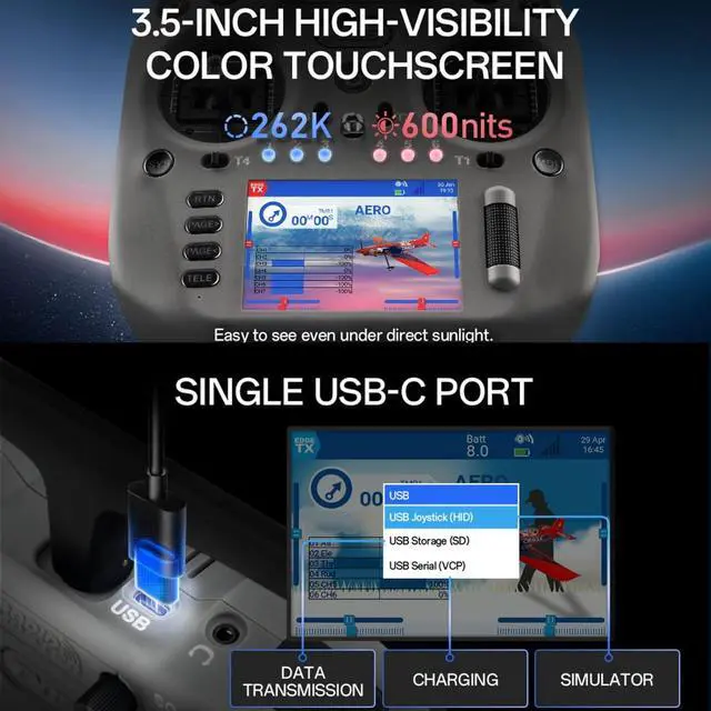 Alt view image 3 of 7 - HTLNUZD RadioMaster TX15 V5.0 16CH ELRS RC Transmitter - 3.5" IPS Touchscreen, Hall Gimbals, LR1121, Gyro, Mic, OpenTX/EdgeTX for FPV Mode 2 (Pink-TX15)