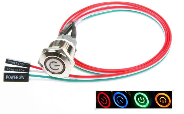 Alt view image 6 of 6 - 12mm Chassis Switch Metal Button Switch with 22inchs Extension Cable Red Yellow Blue Green ATX Supply On/Off Suitable for Computer DIY Switch (12mm, Blue Symbol) (Pack of 2)