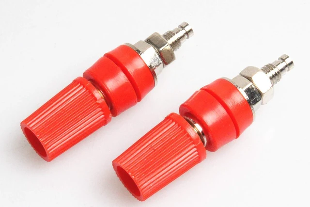Alt view image 2 of 5 - M5 Pure Copper Terminal Binding Post High Current 40A 4mm Banana Plug Socket Red Green Yellow Black Four Colors (Pack of 2) (Red)