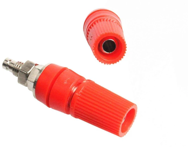 Alt view image 3 of 5 - M5 Pure Copper Terminal Binding Post High Current 40A 4mm Banana Plug Socket Red Green Yellow Black Four Colors (Pack of 2) (Red)