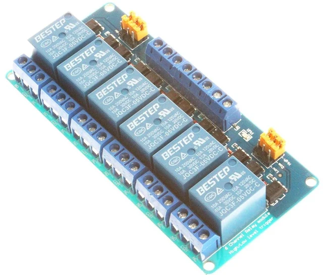 Alt view image 5 of 7 - 6-Channel Relay Module 5V 12V 24V High Low Level Trigger with Optocoupler Isolation Relay Load AC 250V 10A DC 30V 10A (DC 24V, Blue)