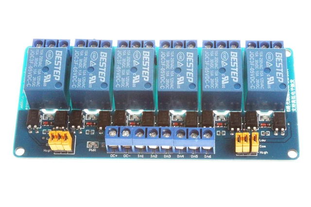 Alt view image 2 of 7 - 6-Channel Relay Module 5V 12V 24V High Low Level Trigger with Optocoupler Isolation Relay Load AC 250V 10A DC 30V 10A (DC 24V, Blue)