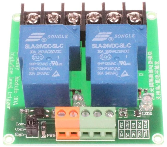 Alt view image 2 of 7 - 30A 2 Channel Relay Module High Low Level Trigger with Optocoupler Isolation Load DC 30V AC 250V 30A for PLC Automation Equipment Control Industrial Control (2 Channel 24V)