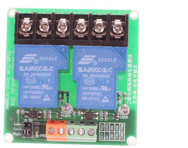 Alt view image 7 of 7 - 30A 2 Channel Relay Module High Low Level Trigger with Optocoupler Isolation Load DC 30V AC 250V 30A for PLC Automation Equipment Control Industrial Control (2 Channel 24V)