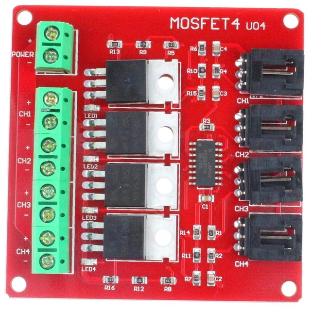 Alt view image 6 of 6 - 4-Channel MOSFET Switch Module IRF540 Isolated Power Module (4-Channel, Red)