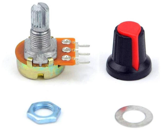 Alt view image 3 of 3 - B1K B2K B5K B10K B20K B50K B100K B500K B1M Ohm Knurled Shaft Linear Rotary Taper Potentiometer with Cap Kit (Pack of 9)