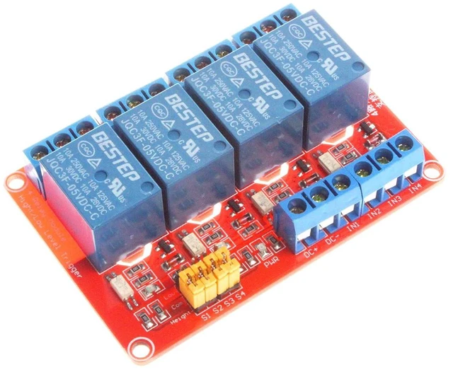 Alt view image 3 of 7 - 4-Channel Relay Module 5V 12V 24V High Low Level Trigger with Optocoupler Isolation Relay Load AC 250V 10A DC 30V 10A (DC 12V, Red)