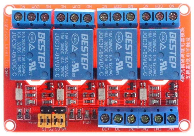Alt view image 2 of 7 - 4-Channel Relay Module 5V 12V 24V High Low Level Trigger with Optocoupler Isolation Relay Load AC 250V 10A DC 30V 10A (DC 12V, Red)
