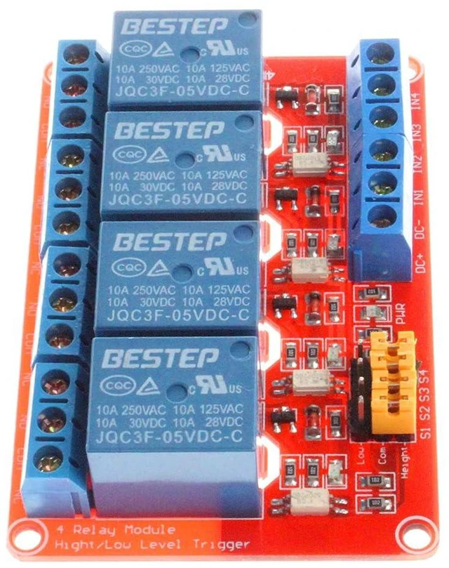Alt view image 4 of 7 - 4-Channel Relay Module 5V 12V 24V High Low Level Trigger with Optocoupler Isolation Relay Load AC 250V 10A DC 30V 10A (DC 12V, Red)